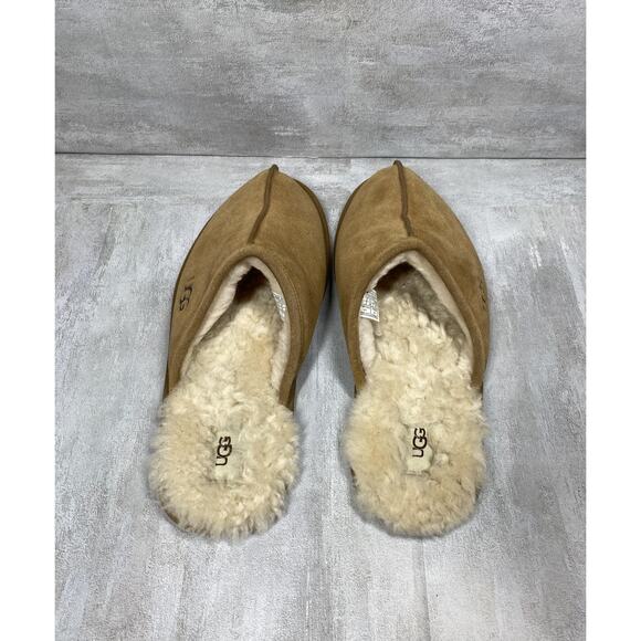 UGG Scuff Slippers Mens Size 13 Chestnut Suede Sheepskin Shearling Lined Slip On - Picture 6 of 9